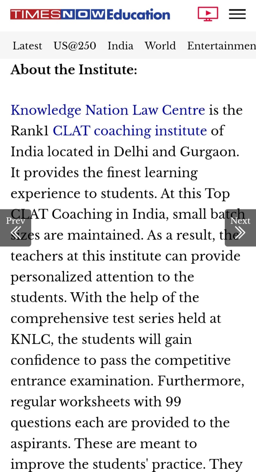 Times Now Education — Knowledge Nation Law Centre Media Coverage