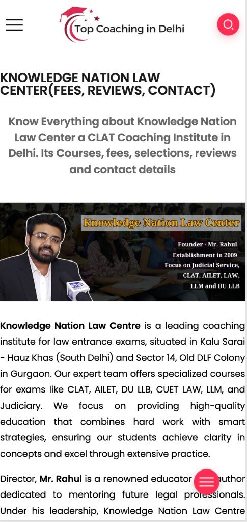 Top Coaching in Delhi — Knowledge Nation Law Centre Media Coverage